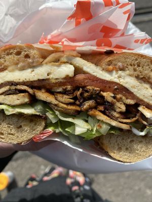 Hot breakfast bagel with tofu baconn  at Pickles Milk Bar in Carlton North