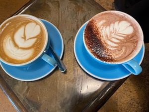 Soy flat white and soy hot chocolate   at Pickles Milk Bar in Carlton North