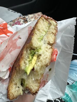 Toastie with added avocado   at Pickles Milk Bar in Carlton North