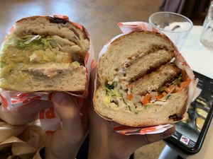 Two different types of sandwiches  at Pickles Milk Bar in Carlton North