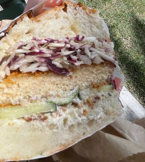 Hot honey chickun sandwich  at Pickles Milk Bar in Carlton North