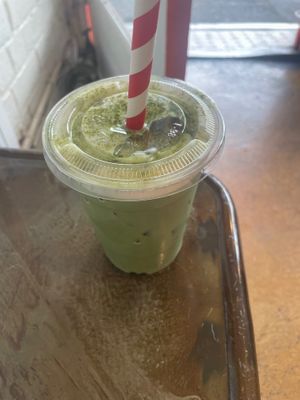 Iced matcha with vanilla syrup  at Pickles Milk Bar in Carlton North