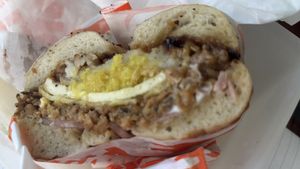 “Sausage” and “cheese". Mmm the pickled onions!  at Pickles Milk Bar in Carlton North