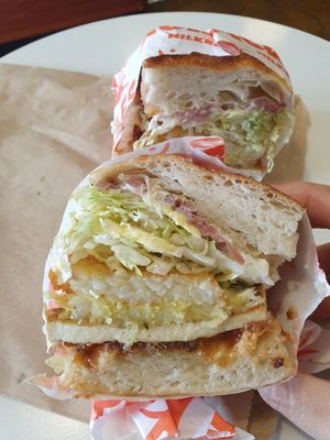 The Yolker (egg, hash brown, bbq sauce) $15.00 at Pickles Milk Bar in Carlton North