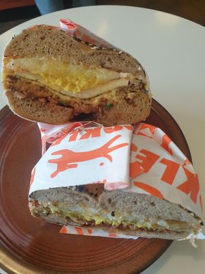 Sausage +cheese bagel 17.00: tastes ok mainly of bbq sauce at Pickles Milk Bar in Carlton North