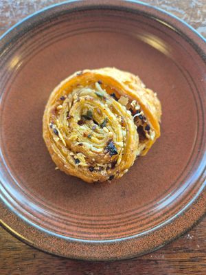 Pesto semi dried tomato, fetta scroll $5.00: bacon and cheese flavour only, but nice 
 at Pickles Milk Bar in Carlton North