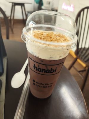 Chocolate almond milk tea + coconut cream topping 😍 #Veganuary at Hanabi in Hue