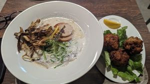 Shio Ramen and Karaage at VeJin Tokyo Vege Ramen  in Tokyo