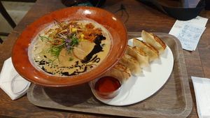 Miso ramen, gyoza set at VeJin Tokyo Vege Ramen  in Tokyo