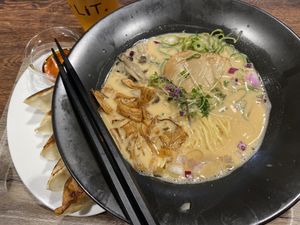 Soy Sauce Special + Gyoza Set  at VeJin Tokyo Vege Ramen  in Tokyo