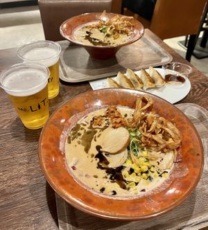 Miso ramen & gyozas   at VeJin Tokyo Vege Ramen  in Tokyo