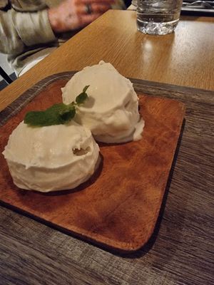 Coconut ice cream (sooooo creamy!) at VeJin Tokyo Vege Ramen  in Tokyo