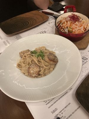 Scallop fettuccini and spinach cheese lasagne  at Verduritas in Malaga