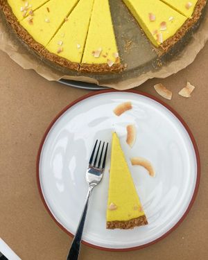 Lemon cake with almond base at Brīvais Veikals in Ikskile