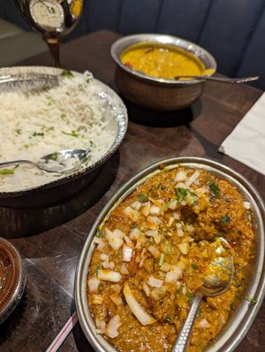 Baigan bharta, basmati rice at Taj Bistro-Sudbury in Sudbury