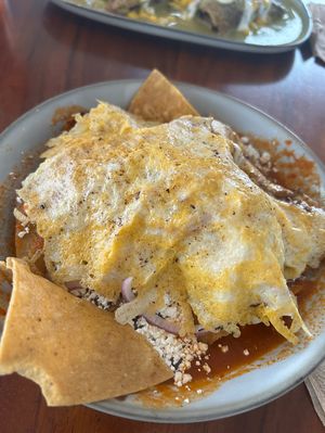 Chilaquiles con queso gratinado  at Café Vegetal - Coyoacán in Mexico City