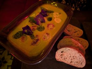 Yuca dumplings in coconut cream at Alquímico in Cartagena