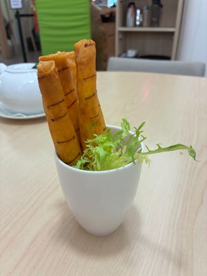 Fried spring rolls at Veggienius in Taipei