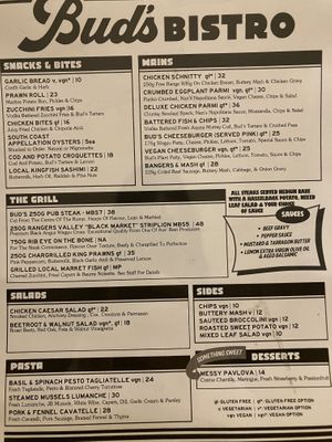 Menu  at Bud's Tavern in Huskisson