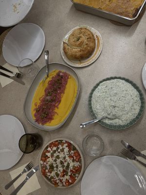 Fava, Spanakopita, Tzatziki & Dakos   at SOYBIRD - Vegan Cooking Experience in Athens