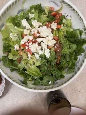 Greek salad w/ our homemade vegan feta!  at SOYBIRD - Vegan Cooking Experience in Athens