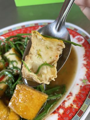 Tofu close-up  at Lee Jae Veg in Bangkok