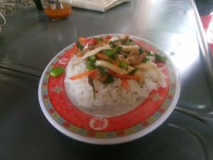 Rice with veges at Lee Jae Veg in Bangkok