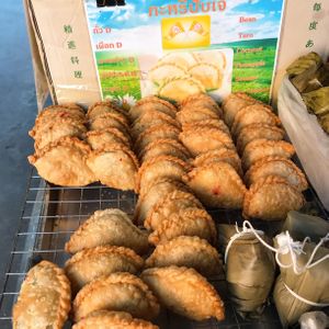 Vegan curry puff (coconut is my favorite) at Lee Jae Veg in Bangkok