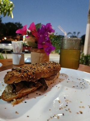 Vegan baguette with mushrooms and vegan cheese at Fauno in Natal