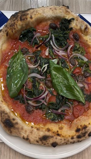 Campagna con salsa di pomodoro San Marzano, friarielli, cipolla e olive nere at Bocche di Fuoco in Catania