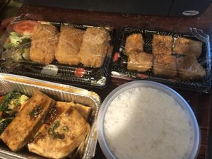 Teriyaki, katsu, and spicy tofu  at Umami in Dorking