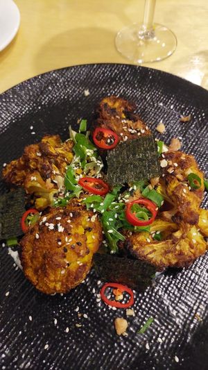 Spicy roasted cauliflower with tofu cream (vegan) at PumpHouse Kununurra in Kununurra
