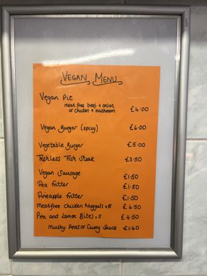 Vegan menu   at Family Fish Bar in Norwich