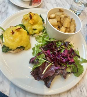 Vegan florentine eggs benedictt  at Evviva - Wellesley in Toronto