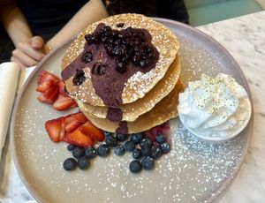 Fluffy vegan pancakes  at Evviva - Wellesley in Toronto