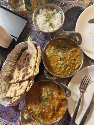 The curries come with your choice of rice or bread, we did one of each.   at Oh! Bombai in San Pedro