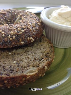 hemp bagel with vegan cream cheese at iConnect in Dania Beach, FL. (Griffin Road, few miles east of 441) at iConnect Cafe in Dania Beach