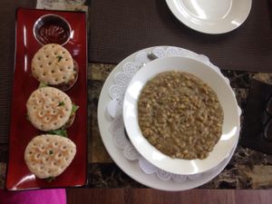 Black bean sliders and vegetable barley soup.  at iConnect Cafe in Dania Beach