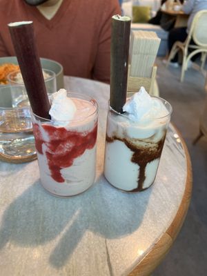 Strawberry milkshake (left), chocolate milkshake (right)  at Alchemy Tokyo -Azabudai Hills - アルケミー in Tokyo