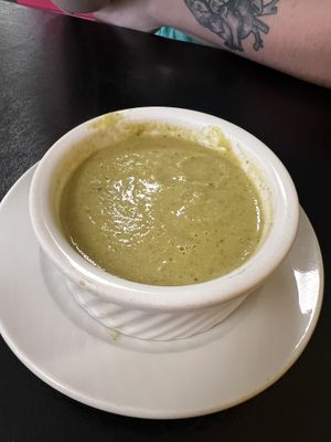 Hot broccoli soup  at Portia's Cafe in Columbus