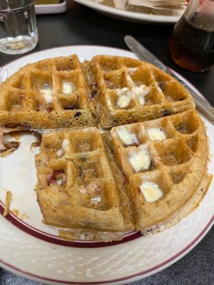 Strawberry and chocolate chip stuffed waffle at Portia's Cafe in Columbus