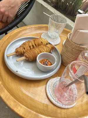 potato tornado with papaya ketchup  at Lost In Baan in Luang Prabang