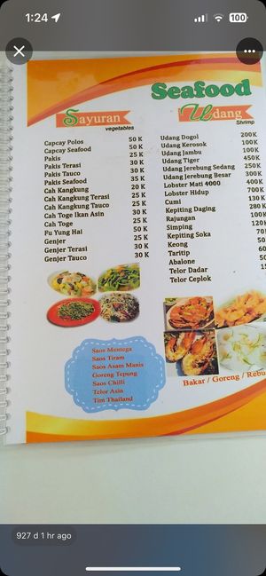 Menu  at Rasa Sayang in Pangandaran