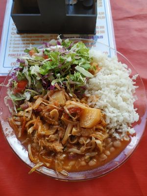  Jackfruit casserole with rice, beans and salad at Restaurante Jeitinho do Nordeste in Brasilia