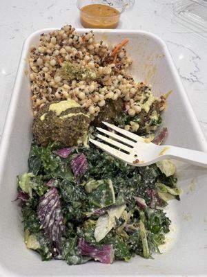 Falafel, Cashew Caesar Broccoli, Miso Sesame Couscous and Quinoa  at SLC - Vessel Kitchen - Concourse A in Salt Lake City