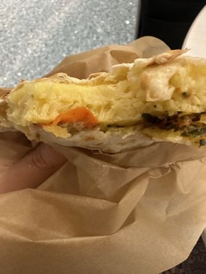 Inside of the just egg sandwich   at MSP - Caribou Coffee - T1 in Minneapolis