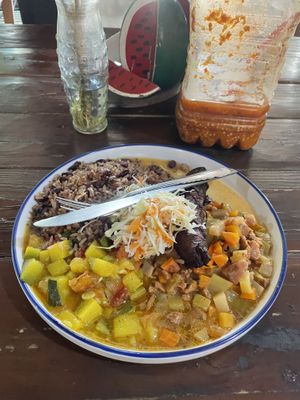 The chilero condiment on the table is a great addition if you like spice  at Comedor Pa' mi gente in Leon