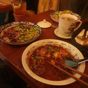 Vegan Mushroom XOXO DanDan and Spicy Silken Tofu at Sichuan Szczecin in Szczecin