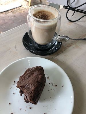 Chai latte and brownie (it was pretty stale)  at Everything Vegan in Goodwood