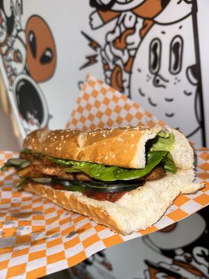 Baguette de poio teriyaki, es deliciosa y 100% vegetal  at Mad Lab in Mexico City